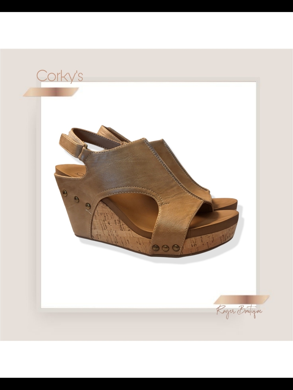 🌿Corkys Footwear Women's Size 7 Carley Wedge Sandals in a Caramel Smooth - Picture 3 of 12
